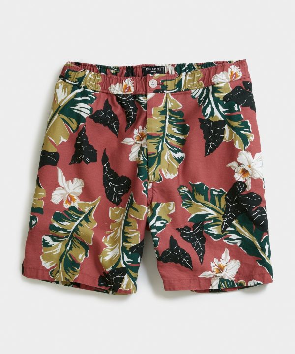 7  Pool Short in Red Floral For Cheap