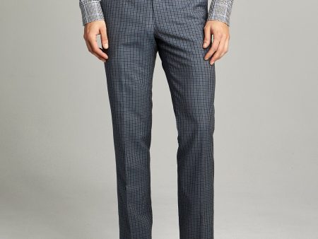 Sutton Wool Linen Suit Trouser in Grey Navy Check Hot on Sale