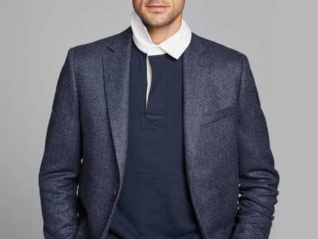 Sutton Lambswool Cashmere Herringbone Sport Coat in Navy Supply