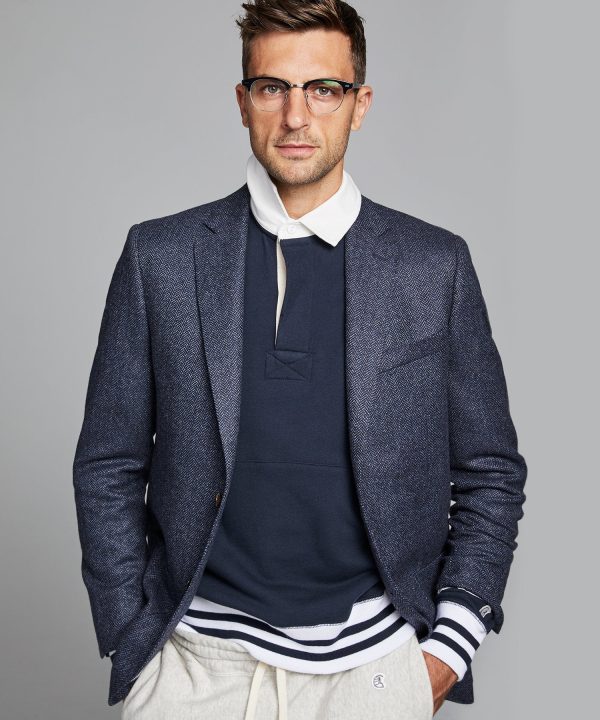 Sutton Lambswool Cashmere Herringbone Sport Coat in Navy Supply