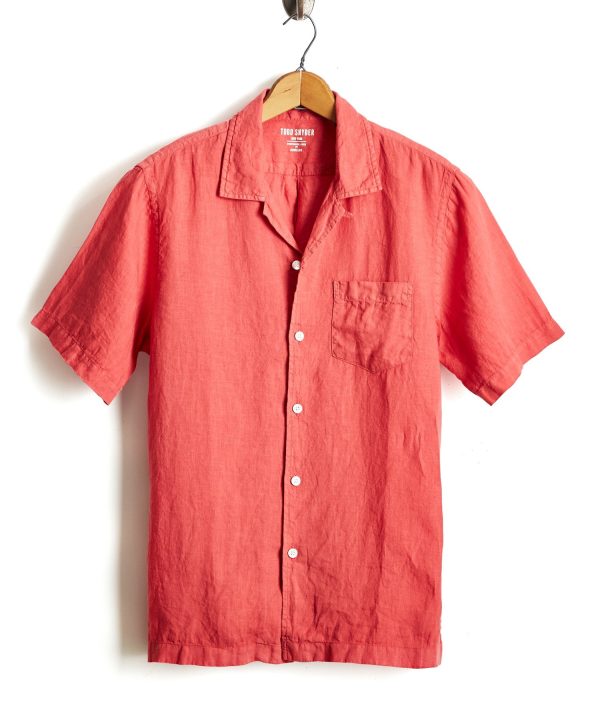 Short Sleeve Camp Collar Linen Shirt in Nantucket Red Online Hot Sale