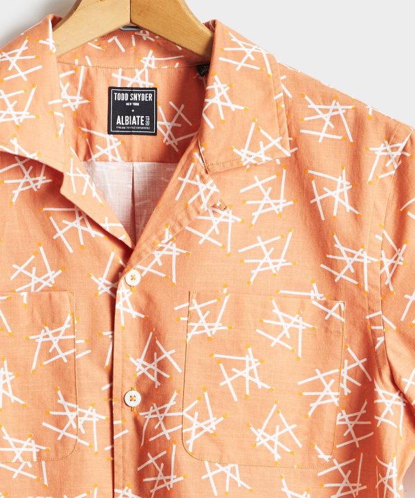 Limited Edition Matchstick Print Camp Collar Short Sleeve Shirt in Peach Online now