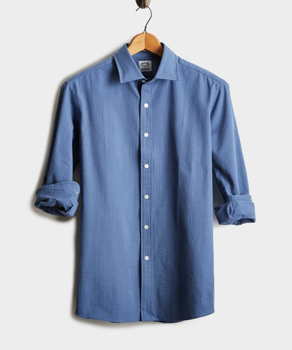 Made in the USA Hamilton + Todd Snyder Blue Puckered Shirt Sale