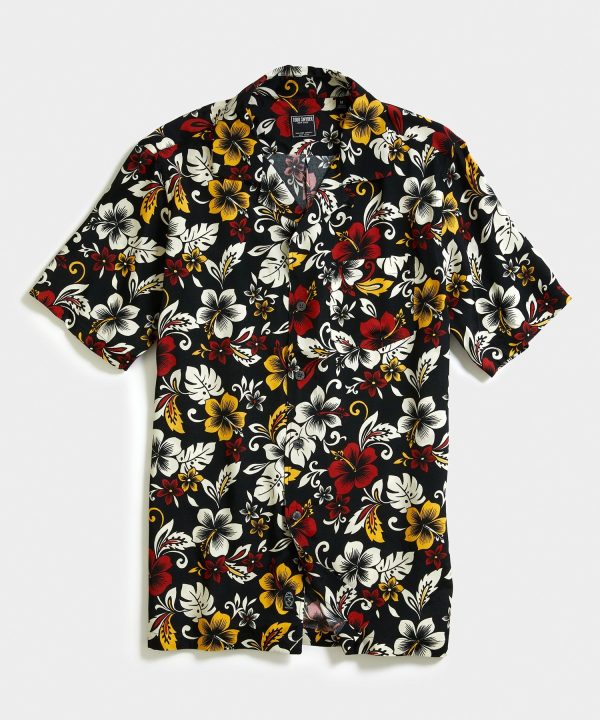 Aloha Hibiscus Print Camp Collar Short Sleeve Shirt in Black Fashion