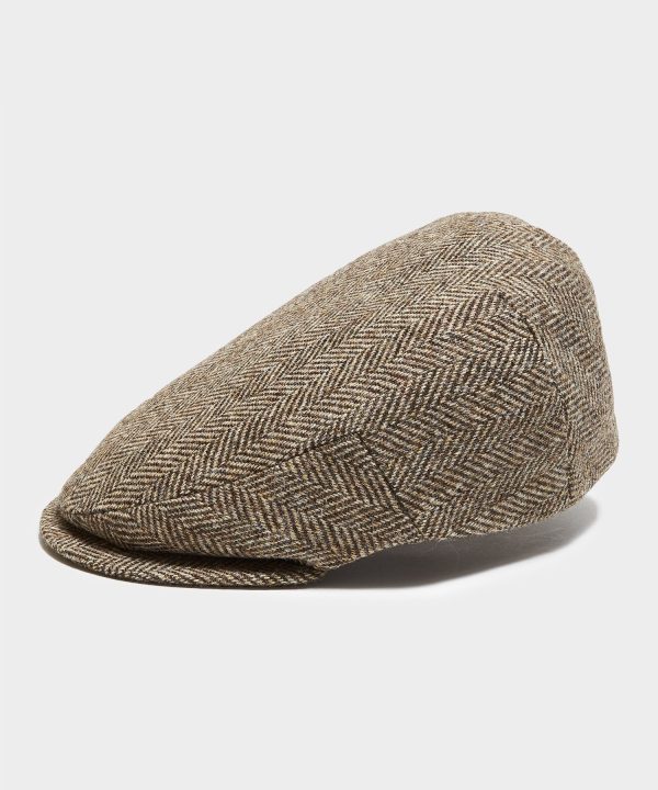 Lock & Co Drifter Flat Cap Moon Wool in Brown Herringbone Online Sale