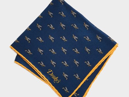 Drake s Biplane Printed Pocket Square in Navy yellow Online