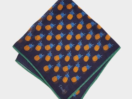 Drake s Pineapples Printed Pocket Square in Navy gold Cheap