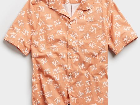 Limited Edition Matchstick Print Camp Collar Short Sleeve Shirt in Peach Online now