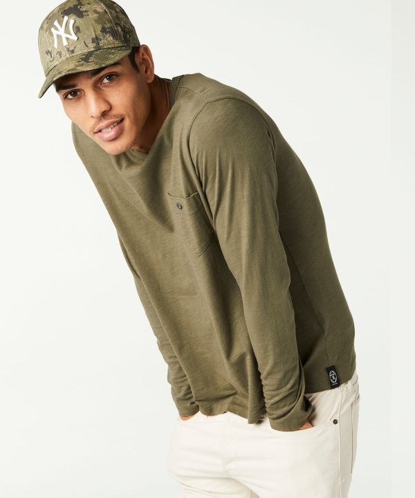 Made in L.A. Slub Jersey Long Sleeve T-Shirt in Olive Online Hot Sale