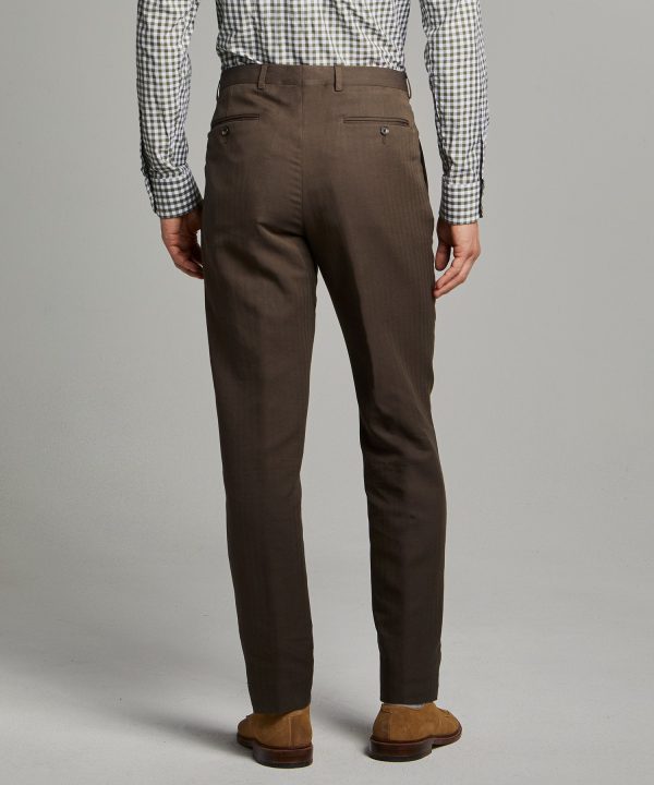 Herringbone Linen Sack Suit Trouser in Brown For Cheap