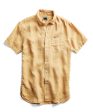 Short Sleeve Linen Button Down Shirt in Yellow on Sale