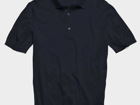 John Smedley Adrian Short Sleeve Polo Sweater in Navy Hot on Sale