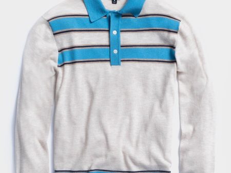 Long Sleeve Stripe Sweater Polo in Cream Online Sale