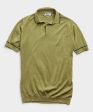 John Smedley Tipped Sea Island Cotton Polo Sweater in Willow Green Hot on Sale