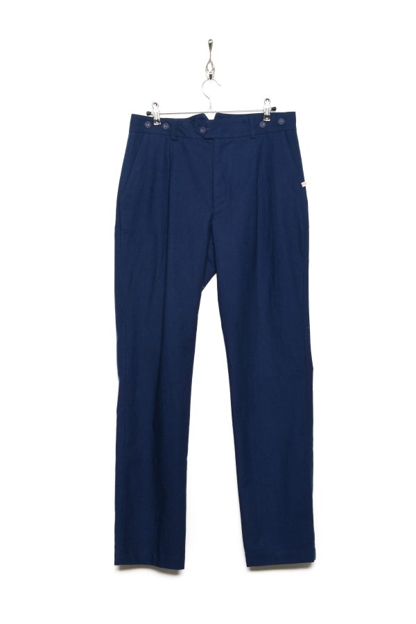 Frank Leder Pleated Slim Trouser baltic blue dyed on Sale