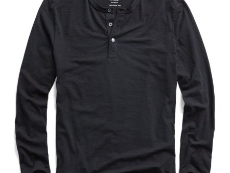 Made in L.A. Slub Jersey LS Henley in Black For Discount