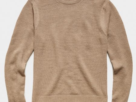 Italian Merino Waffle Crew Sweater in Tan Hot on Sale