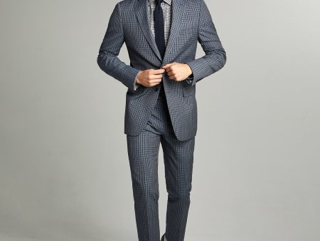 Sutton Wool Linen Suit Jacket in Grey Navy Check For Cheap