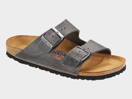 Birkenstock Arizona Oiled Leather Soft Footbed in Iron For Cheap