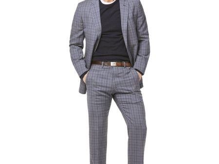 Navy and Grey Tropical Wool Plaid Sutton Suit Jacket For Discount