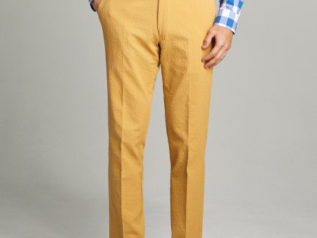 Sutton Seersucker Suit Trouser in Mustard Supply