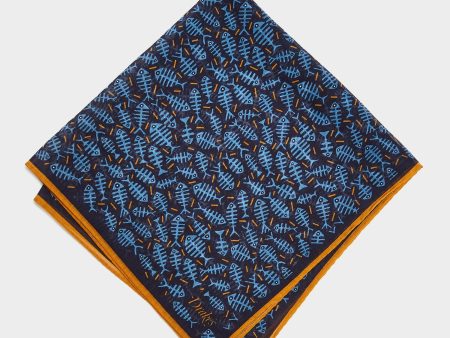 Drake s Fish Bones Printed Pocket Square in Navy Online