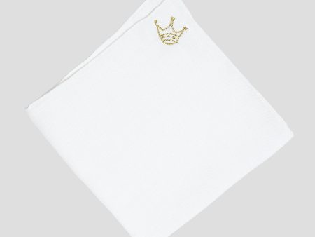 Handmade Italian Linen Pocket Square with Crown Online Hot Sale