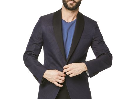 Silk Textured Jacquard Sutton Shawl Collar Diner Jacket in Navy Pindot Fashion