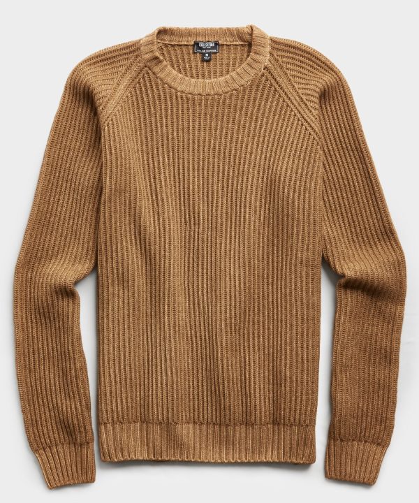 Garment Dyed Cashmere Raglan Rib Crew in Camel Discount