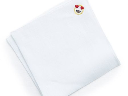 Handmade Italian Linen Pocket Square with Heart Eyes Emoji Sale