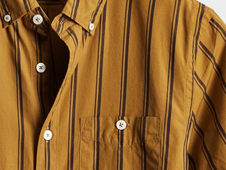 Button Down Double Stripe Shirt in Gold For Sale