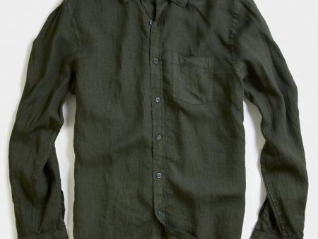 Spread Collar Linen Shirt in Cypress on Sale