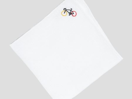 Handmade Italian Linen Pocket Square with Bicycle Embroidery For Cheap