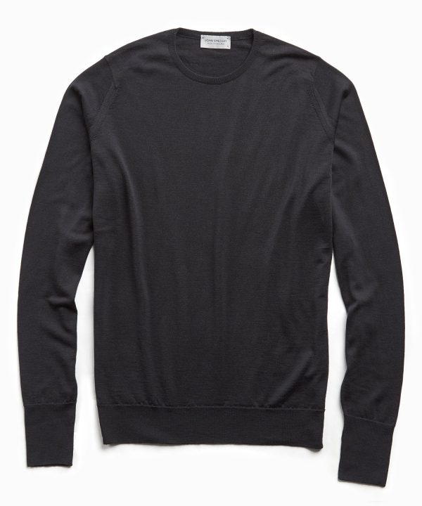 John Smedley Easy Fit Crewneck Merino Sweater in Black on Sale