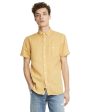 Short Sleeve Linen Button Down Shirt in Yellow on Sale