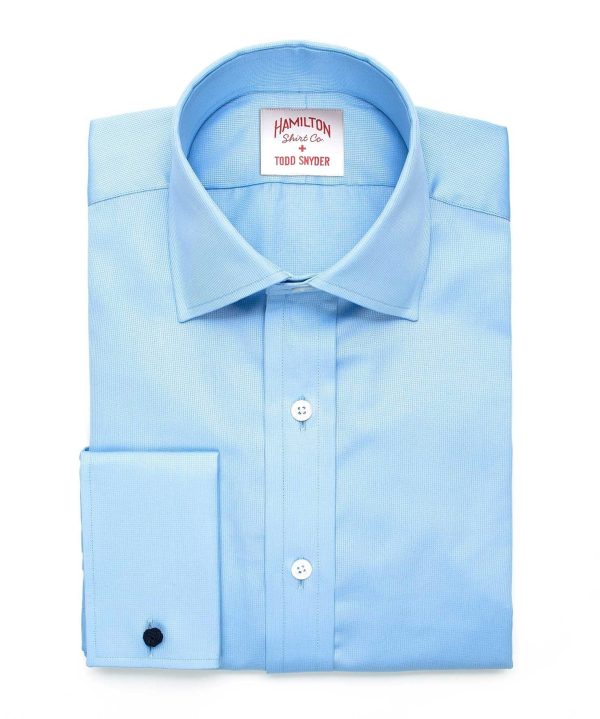 Hamilton Solid Pique French Cuff Shirt in Blue Supply