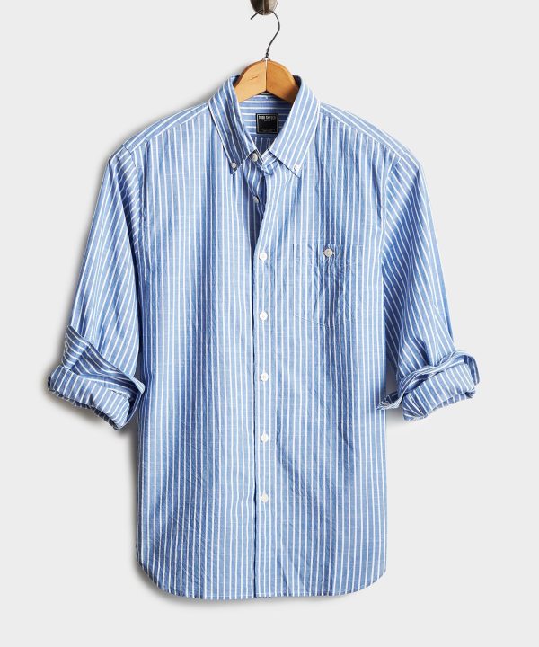 Blue with White Button Down Collar Stripe Long Sleeve Online