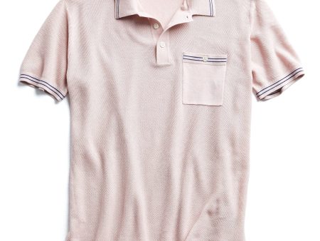 Tipped Cotton Silk Micro Mesh Tipped Polo in Pink For Sale