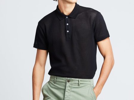 Short Sleeve Japanese Mesh Polo in Black For Discount