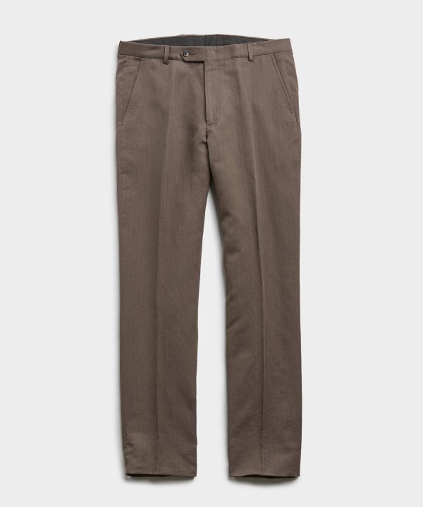 Herringbone Linen Sack Suit Trouser in Brown For Cheap