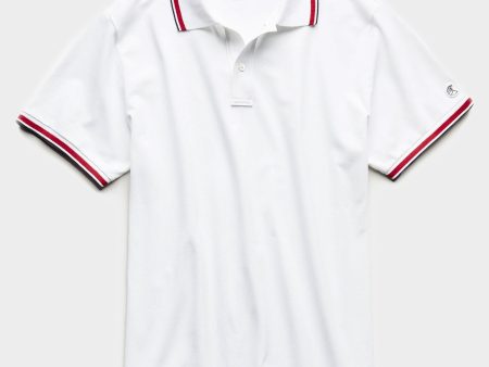 Tipped Pique Polo in White For Discount