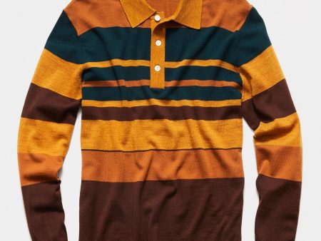 Italian Long Sleeve Merino Stripe Polo in Mustard Fashion