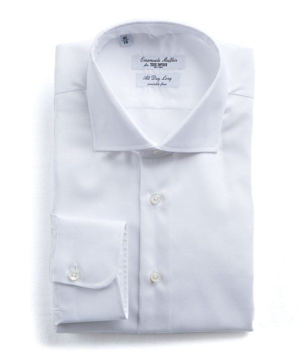 Emanuele Maffeis + Todd Snyder White Wrinkle Free Dress Shirt Hot on Sale