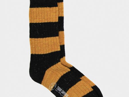 Corgi Striped Irish Donegal Wool Socks in Graphite ocher Fashion