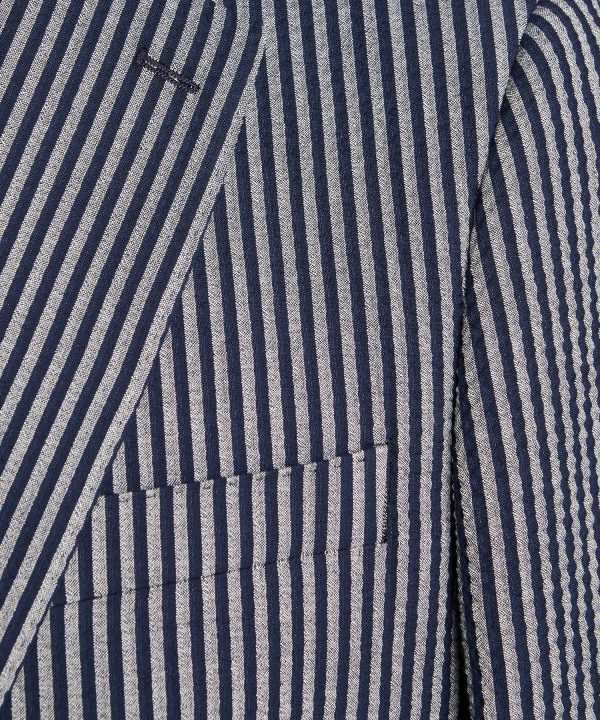 Sutton Seersucker Sportcoat in Navy Grey Stripe For Sale