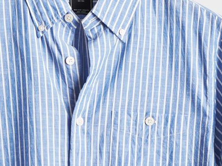 Blue with White Button Down Collar Stripe Long Sleeve Online