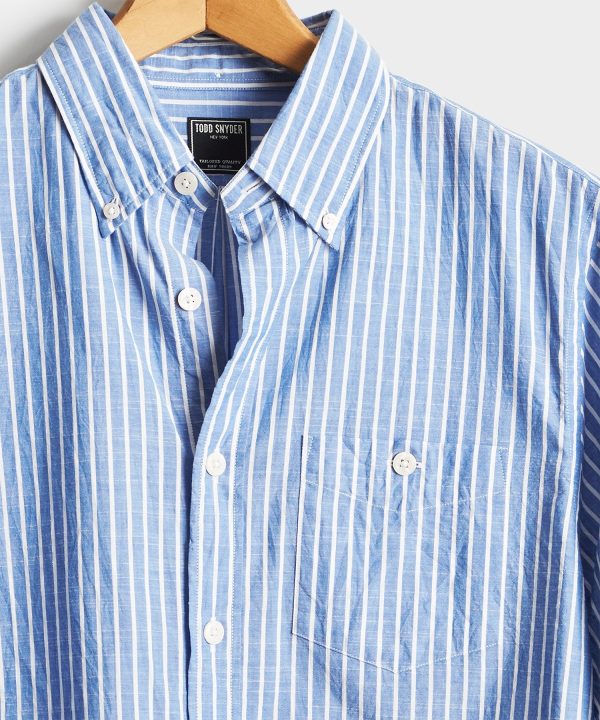 Blue with White Button Down Collar Stripe Long Sleeve Online