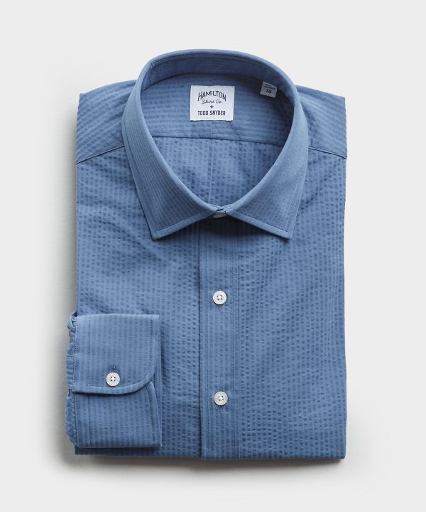 Made in the USA Hamilton + Todd Snyder Blue Puckered Shirt Sale