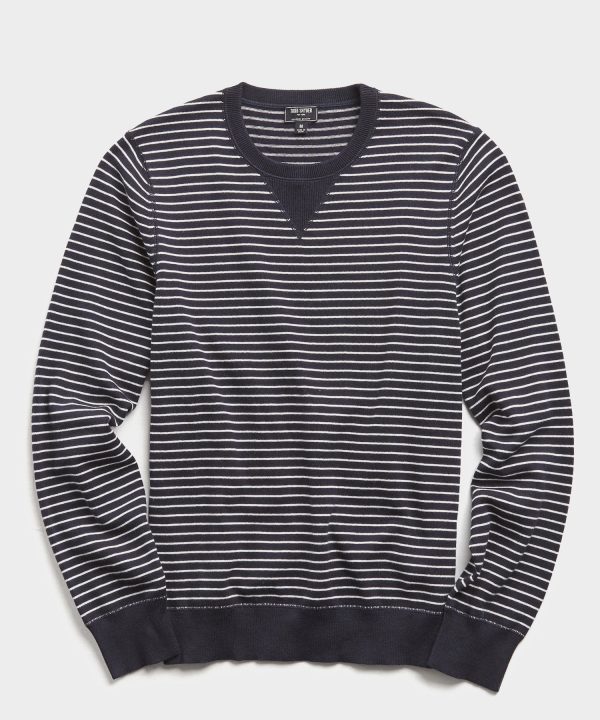 Cotton Cashmere Stripe Sweater in Navy For Discount