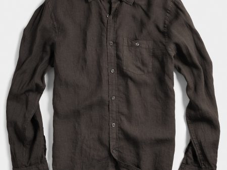 Spread Collar Linen Shirt in Brown Discount